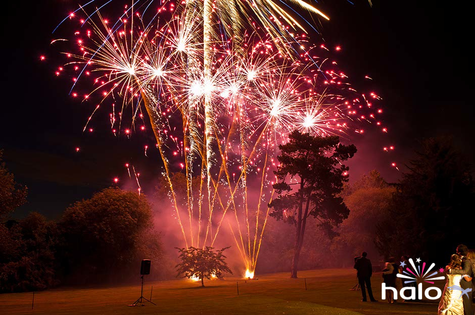 Mr and Mrs Sumpter red and gold glitter fans wedding fireworks Brownsover